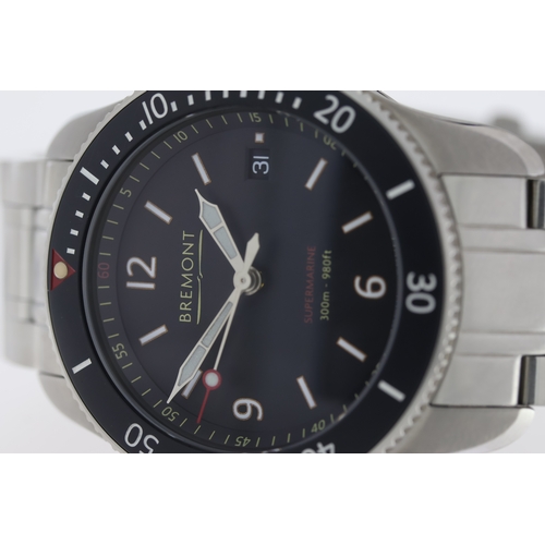 39 - BREMONT S300 SUPERMARINE AUTOMATIC WITH BOX AND BOOKLETS, circular black dial with baton and arabic ... 