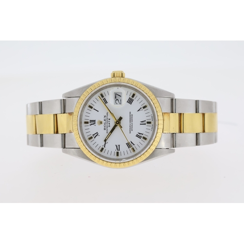 44 - ROLEX OYSTER PERPETUAL DATE BI COLOUR REFERENCE 15223 CIRCA 1991, white dial with Roman numerals, mi... 