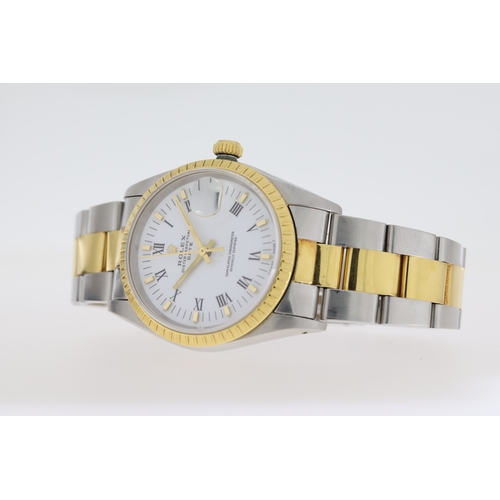 44 - ROLEX OYSTER PERPETUAL DATE BI COLOUR REFERENCE 15223 CIRCA 1991, white dial with Roman numerals, mi... 