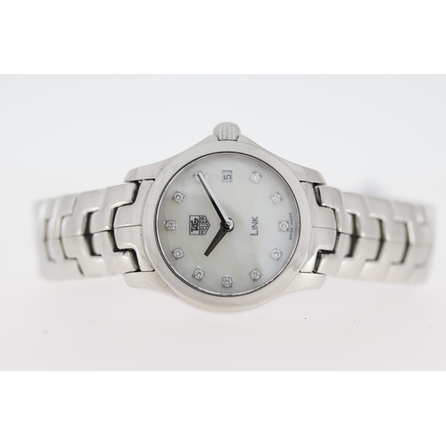 49 - LADIES TAG HEUER LINK, MOP, DIAMOND SET. QUARTZ WATCH REFERENCE WJF1414 W/BOX AND PAPERS 2009, Appro... 