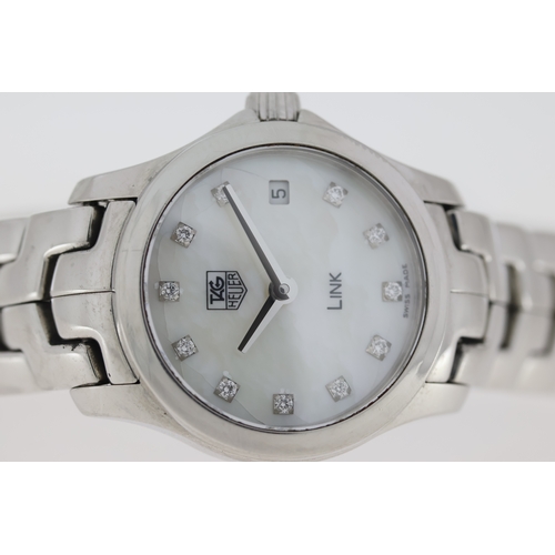 49 - LADIES TAG HEUER LINK, MOP, DIAMOND SET. QUARTZ WATCH REFERENCE WJF1414 W/BOX AND PAPERS 2009, Appro... 