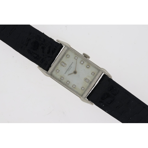 58 - RARE VINTAGE PLATINUM VACHERON & CONSTANTIN DIAMOND SET DRESS WATCH, silvered dial with diamond hour... 