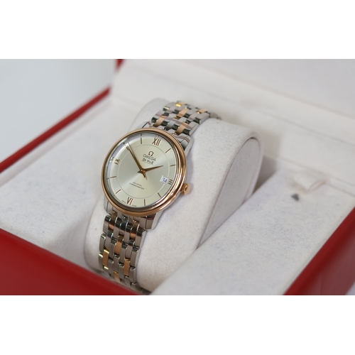 7 - OMEGA DE VILLE CO-AXIAL CHRONOMETER AUTOMATIC WATCH W/BOX, Approx 37mm stainless steel case. Silver ... 