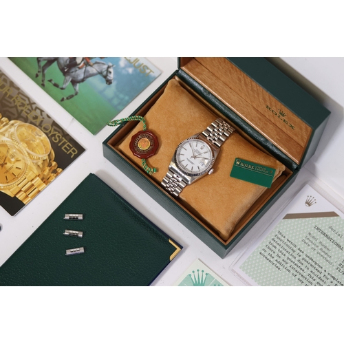 8 - ROLEX DATEJUST 36 REFERENCE 16234 BOX AND PAPERS FULL SET 1995, circular gloss white dial with baton... 