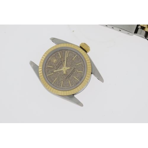 23 - LADIES ROLEX OYSTER PERPETUAL REFERENCE 69173 CIRCA 1997, circular heavily tropical dial with baton ... 