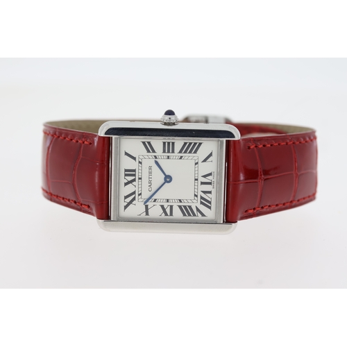 28 - CARTIER TANK SOLO LARGE REFERENCE 2715 WITH POUCH AND SERVICE PAPERS, square white dial with roman n... 