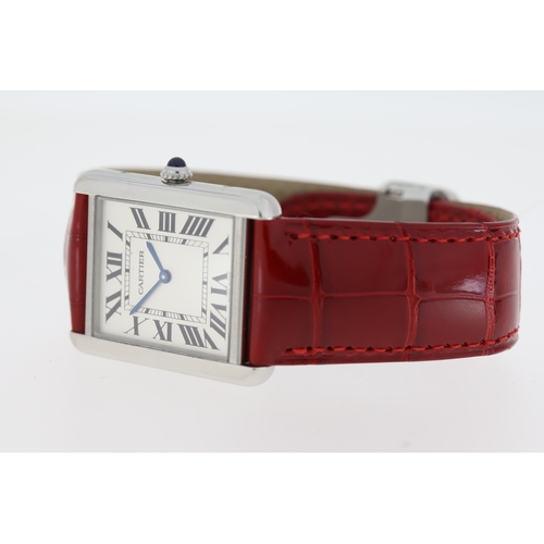 28 - CARTIER TANK SOLO LARGE REFERENCE 2715 WITH POUCH AND SERVICE PAPERS, square white dial with roman n... 