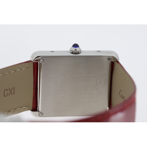 28 - CARTIER TANK SOLO LARGE REFERENCE 2715 WITH POUCH AND SERVICE PAPERS, square white dial with roman n... 