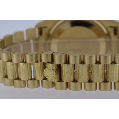 53 - 18CT ROLEX DAY DATE DEGRADE BARK FINISH REFERENCE 18078 WITH RECENT ROLEX SERVICE, circular navy blu... 