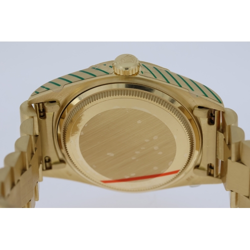 53 - 18CT ROLEX DAY DATE DEGRADE BARK FINISH REFERENCE 18078 WITH RECENT ROLEX SERVICE, circular navy blu... 