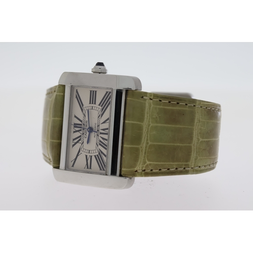 10 - CARTIER TANK DIVAN REFERENCE 2612 WITH BOX AND SPARE STRAP, rectangular silver dial with roman numer... 