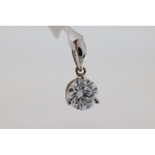 1017 - 0.90ct Diamond Single Stone Pendant, 18ct white gold round brilliant cut diamond pendant in 3 claw s... 