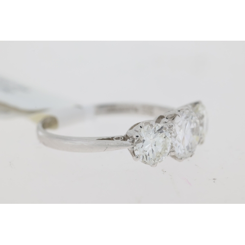 1023 - 1.90ct Diamond Three Stone Ring, Platinum three stone diamond ring. 3 claw set round brilliant cut d... 