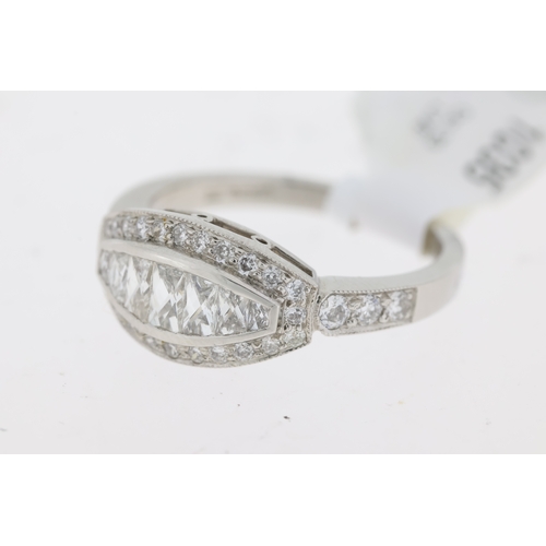 1035 - Platinum 7 stone french cut diamond vintage inspired cluster ring. 7 rub over set French cut diamond... 