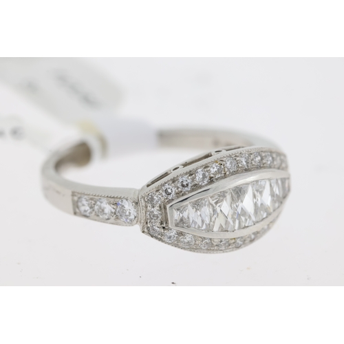 1035 - Platinum 7 stone french cut diamond vintage inspired cluster ring. 7 rub over set French cut diamond... 