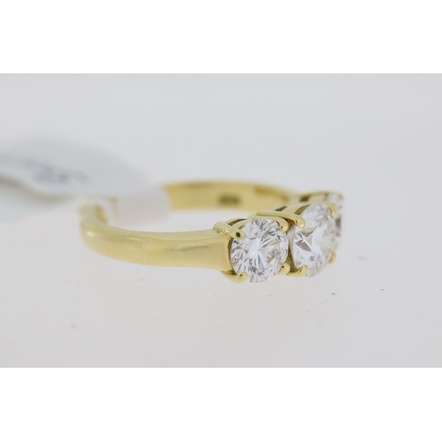 1048 - 1.74ct D/E - VS2Certified 3 Stone Ring, 18ct yellow gold brilliant cut diamond three stone claw set ... 