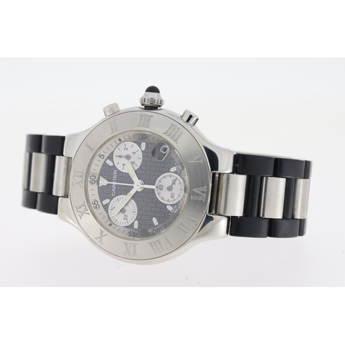 105 - CARTIER 21 CHRONOGRAPH REFERENCE 2424, black dial, three subsidairy dials, stainless steel beel with... 