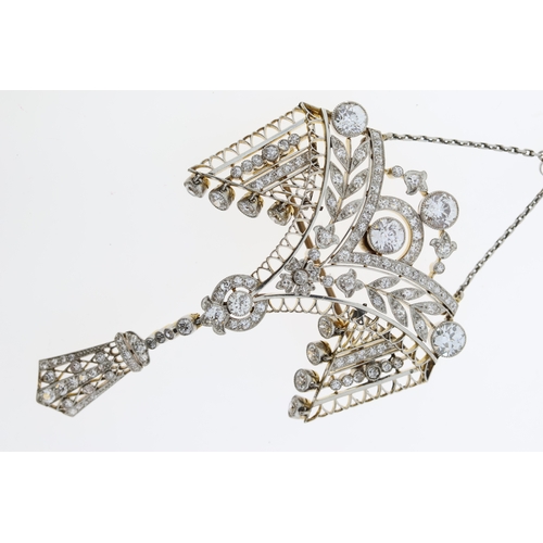 1065 - Fine Edwardian Mid European 4.75ct+ Diamond Pendant, rectangular filed trace link chain with tongue ... 