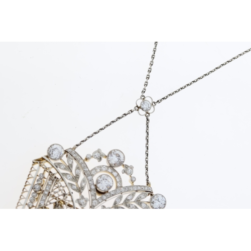 1065 - Fine Edwardian Mid European 4.75ct+ Diamond Pendant, rectangular filed trace link chain with tongue ... 