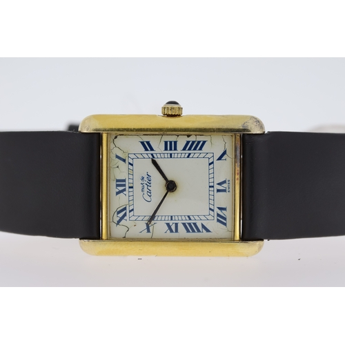 108 - CARTIER - MUST DE CARTIER TANK QUARTZ, white dial with blue Roman numerals A/F, gold palted 925 silv... 