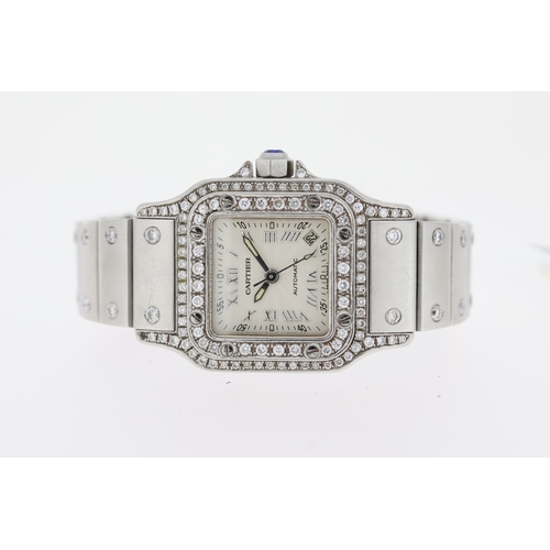 109 - CARTIER SANOTS AUTOMATIC DIAMOND SET REFERENCE 2423, silver radial dial with Roman numerals, after m... 