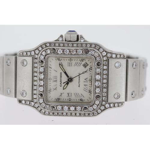 109 - CARTIER SANOTS AUTOMATIC DIAMOND SET REFERENCE 2423, silver radial dial with Roman numerals, after m... 