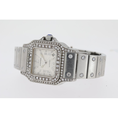 109 - CARTIER SANOTS AUTOMATIC DIAMOND SET REFERENCE 2423, silver radial dial with Roman numerals, after m... 