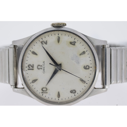 119 - VINTAGE OMEGA MANUAL WIND CALIBE 283 CIRCA 1952, cicular off-white dial with arabic numeral hour mar... 