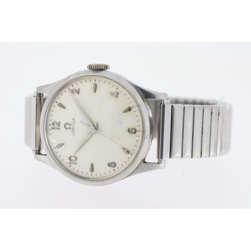 119 - VINTAGE OMEGA MANUAL WIND CALIBE 283 CIRCA 1952, cicular off-white dial with arabic numeral hour mar... 