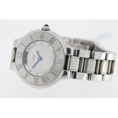 126 - CARTIER - MUST DE CARTIER 21 REFERENCE 1340,  circular silver dial, Roman numerals to bezel, 28mm st... 