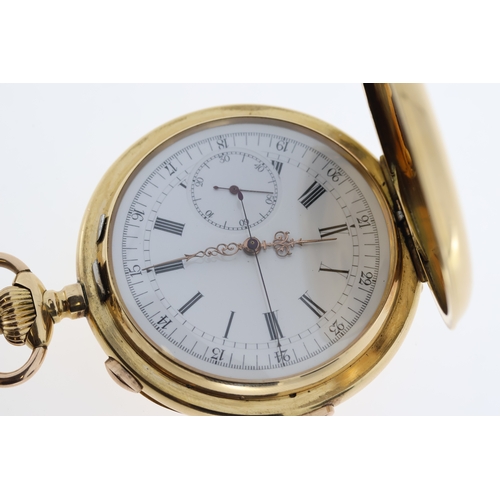 129 - FINE 18CT LE PHARE QUARTER REPEATER CHRONOGRAPH POCKET WATCH, 18K marked case, white dial with Roman... 