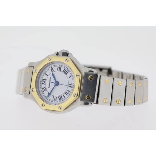 14 - CARITER SANTOS OCTAGON AUTOMATIC WITH BOX,  circular white dial with roman numeral hour markers, blu... 