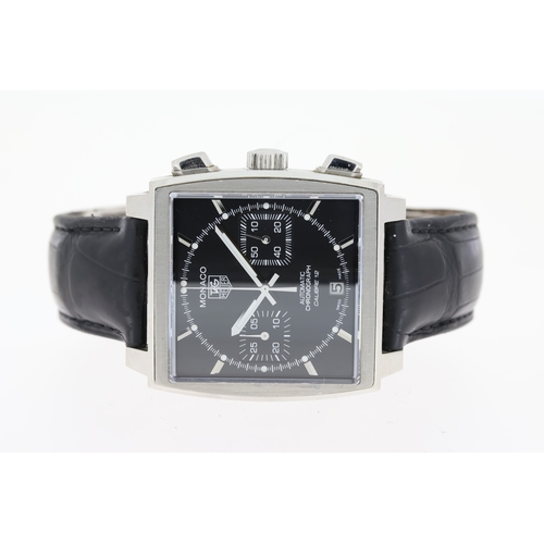 147 - TAG HEUER MONACO CHRONOGRAPH REFERENCE CAW2110 WITH BOX, square gloss black dial with baton hour mar... 