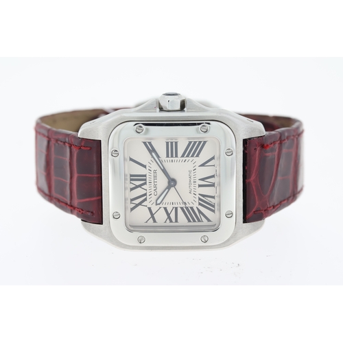 149 - CARTIER SANTOS 100 AUTOMATIC REFERENCE 2878 WITH BOX AND PAPERS 2005, square white dial with roman n... 