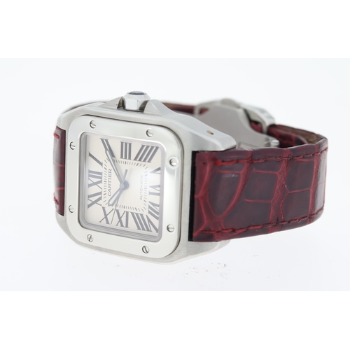 149 - CARTIER SANTOS 100 AUTOMATIC REFERENCE 2878 WITH BOX AND PAPERS 2005, square white dial with roman n... 