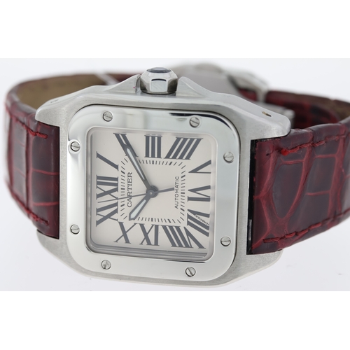 149 - CARTIER SANTOS 100 AUTOMATIC REFERENCE 2878 WITH BOX AND PAPERS 2005, square white dial with roman n... 