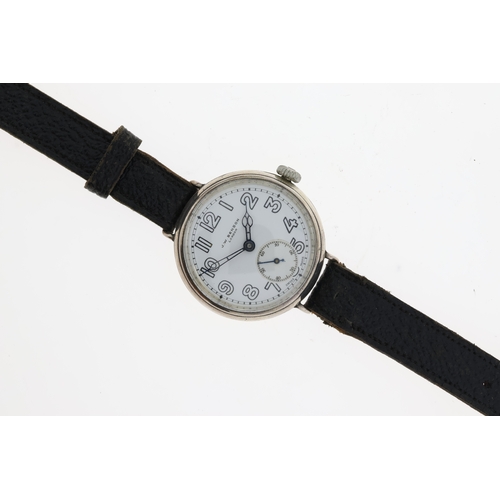 185 - VINTAGE J.W BENSON MECHANICAL WRISTWATCH 925 SILVER WITH BOX, circular gloss white dial with arabic ... 