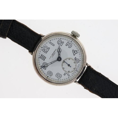 185 - VINTAGE J.W BENSON MECHANICAL WRISTWATCH 925 SILVER WITH BOX, circular gloss white dial with arabic ... 