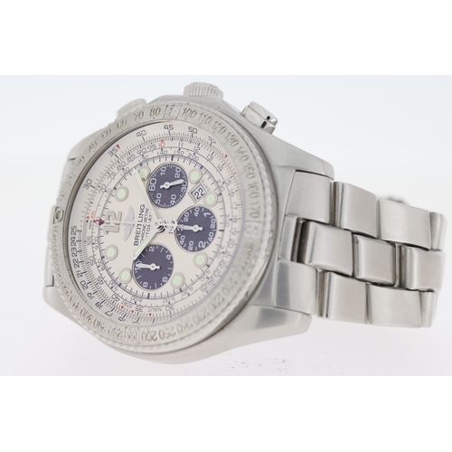 19 - BREITLING B-2 AUTOMATIC CHRONOGRAPH REFERENCE A42362 WITH BOX AND PAPERS 2006, circular silver dial ... 