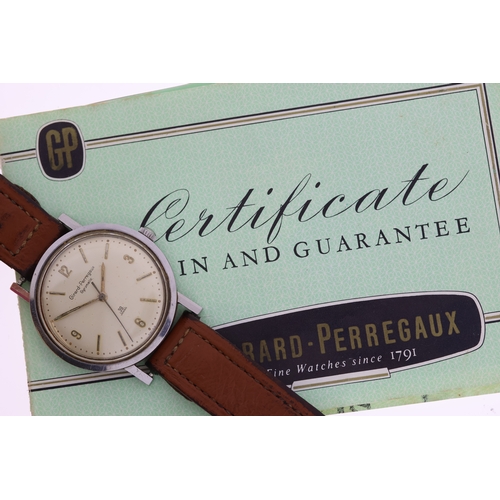 194 - VINTAGE GIRARD PERREGAUX GYROMATIC 39 WITH ASSOCIATED GUARANTEE PAPERS, circular silver patina dial ... 