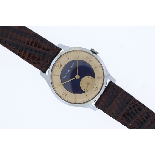 198 - VINTAGE GIRARD PERREGAUX MANUAL WIND WRISTWATCH, circular blue and salmon dial with baton and arabic... 