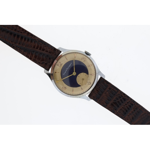 198 - VINTAGE GIRARD PERREGAUX MANUAL WIND WRISTWATCH, circular blue and salmon dial with baton and arabic... 