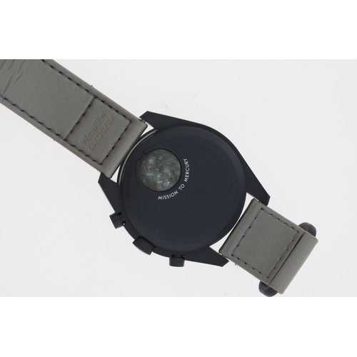 21 - OMEGA X SWATCH MOONSWATCH SPEEDMASTER MISSION TO MERURY WITH BOX AND PAPERS, dark grey bioceramic ca... 