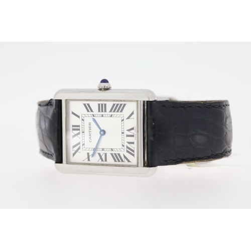 3 - CARTIER TANK SOLO REFERENCE 2715 WITH BOX AND PAPERS 2007, rectangular silver dial with roman numera... 