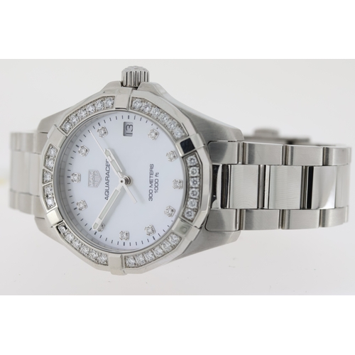 35 - TAG HEUER AQUARACER 330M REFERENCE WBD1315 WITH BOX AND BOOKLET, mother of pearl diamond dot dial, d... 