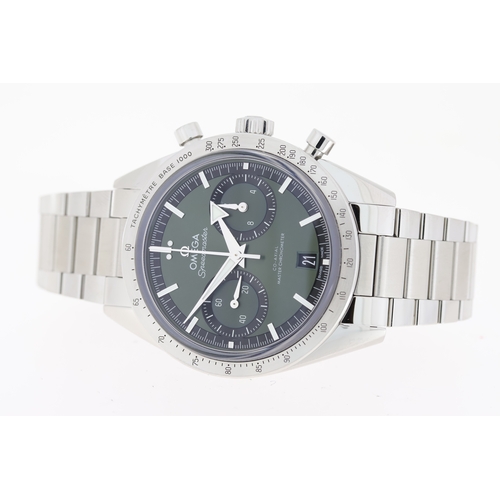 36 - OMEGA SPEEDMASTER '57 GREEN WITH BOX AND PAPERS 2022, circular sunburst green dial with applied hour... 