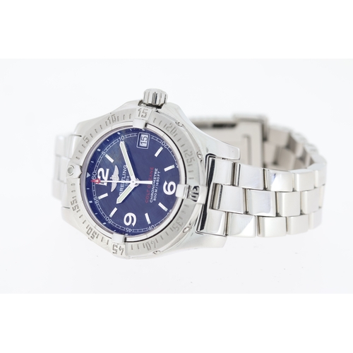 48 - LADIES BREITLING COLT OCEANE REFERENCE A77380 WITH BOX, circular black dial with baton and arabic nu... 