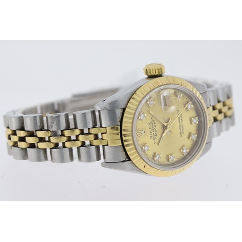 78 - LADIES ROLEX DATEJUST REFERENCE 69173 CIRCA 1987, circular champagne dial with diamond dot hour mark... 