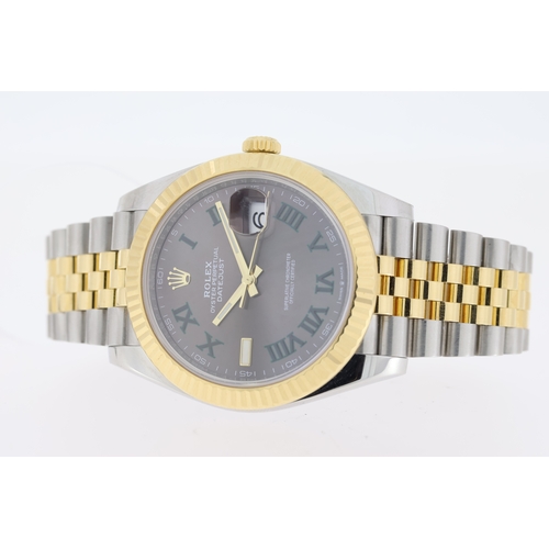 8 - ROLEX DATEJUST 41 WIMBELDON REFERENCE 126333 BOX AND PAPERS 2019, circular grey sunburst dial with '... 