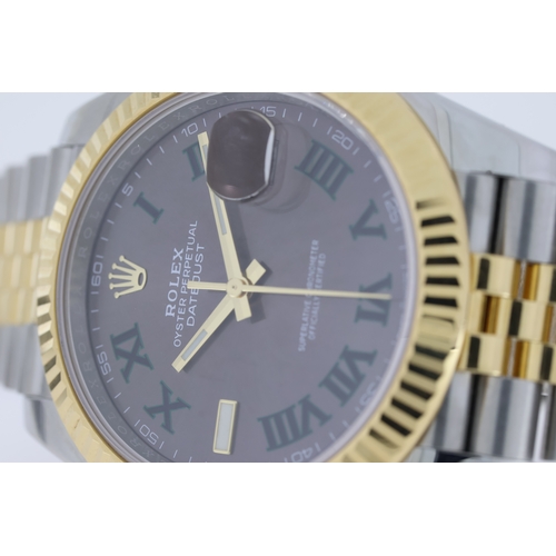 8 - ROLEX DATEJUST 41 WIMBELDON REFERENCE 126333 BOX AND PAPERS 2019, circular grey sunburst dial with '... 